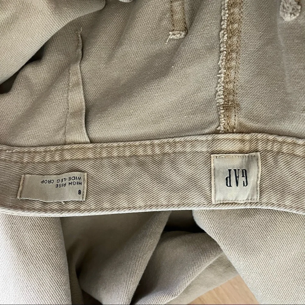GAP sz 8 Khaki High Rise Crop Wide Leg Cotton - Picture 3 of 7